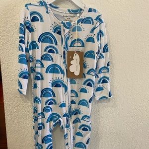 Angel Dear Rise and Shine Blue Bamboo Zipper Footie